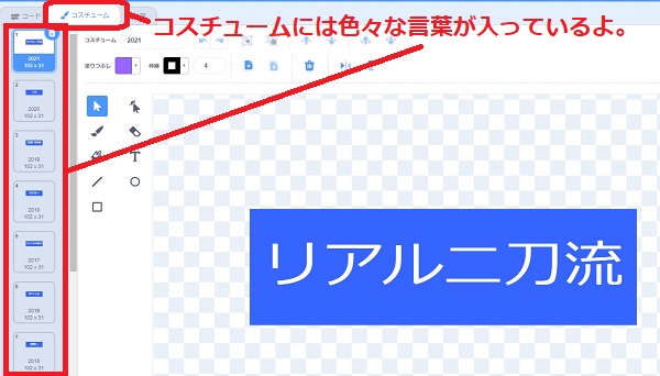 コスチュームを開く